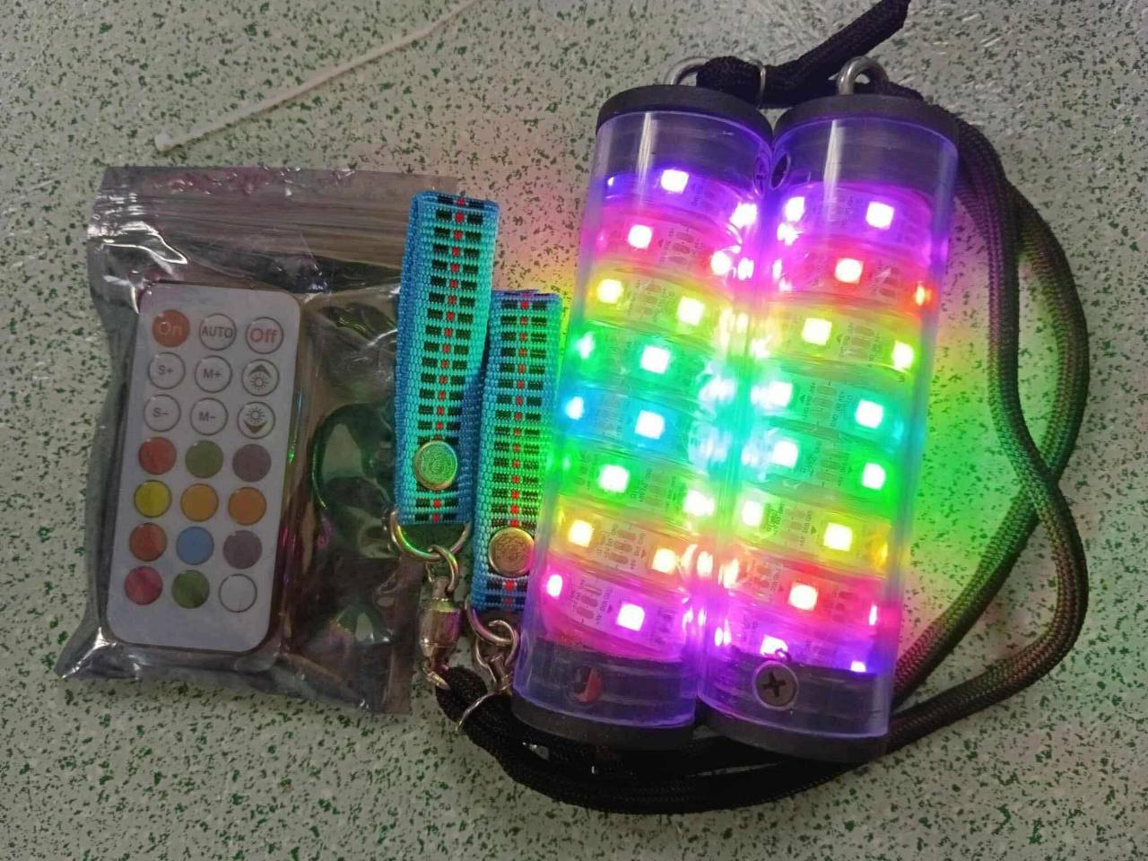 LED poi glowing in multiple colors